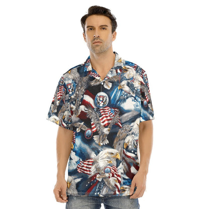 Hawaiian Camp Collar Short Sleeve Button-Down Shirt Eagles Americana, Independence Day Hawaii Shirt HO4966