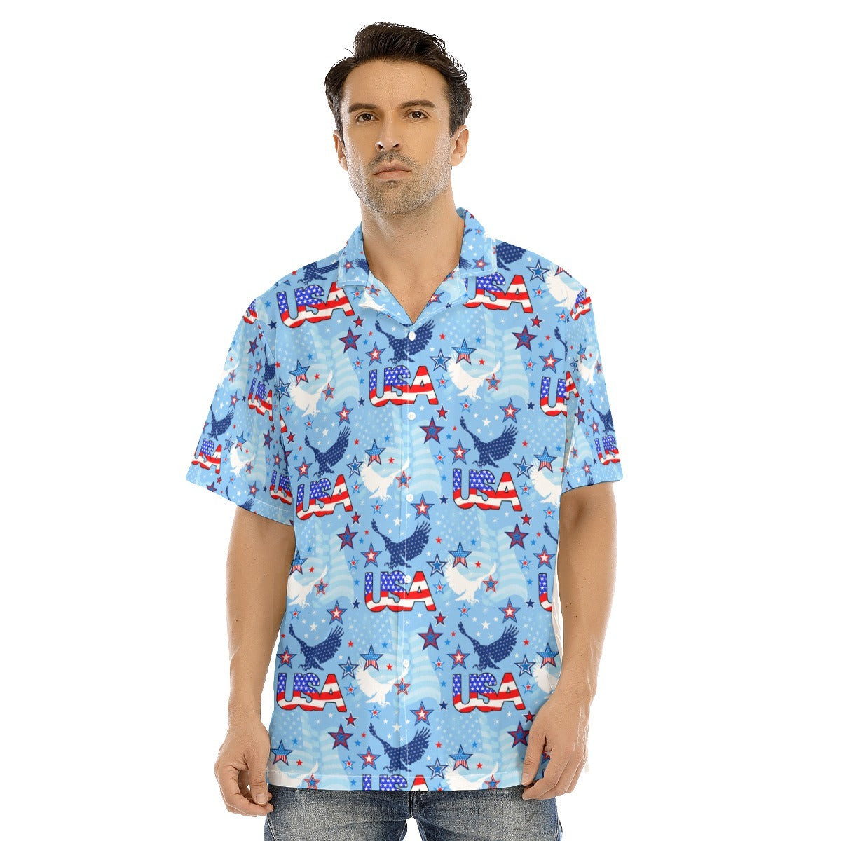 Hawaiian Camp Collar Short Sleeve Button-Down Shirt Usa, Hawaiian Shirt For Summer And 4Th Of July HO4967