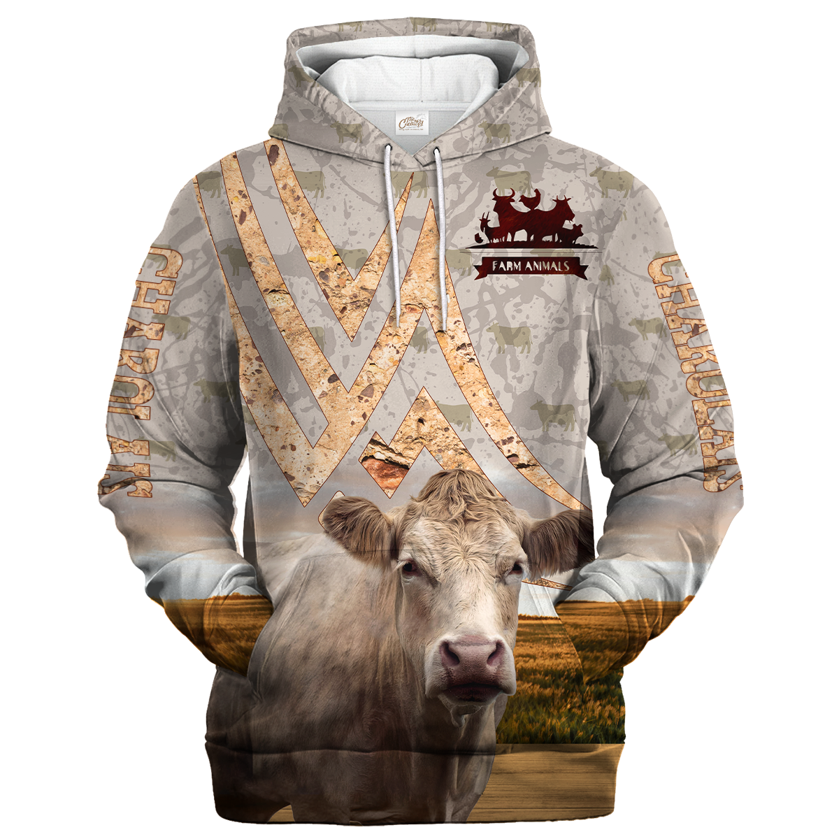 Charolais On A Stone Background Hoodie, Best Gift For A Farmer SO0500