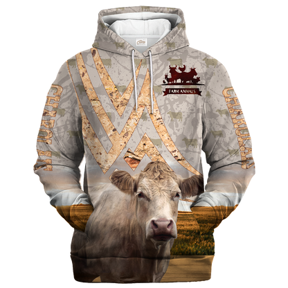 Charolais On A Stone Background Hoodie, Best Gift For A Farmer SO0500