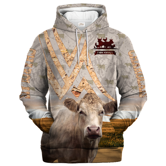 Charolais On A Stone Background Hoodie, Best Gift For A Farmer SO0500