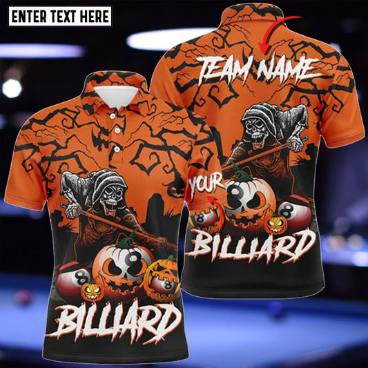 Tendpins Billiard Black Orange Skeleton Halloween Personalized Name 3D Shirt BIA0507