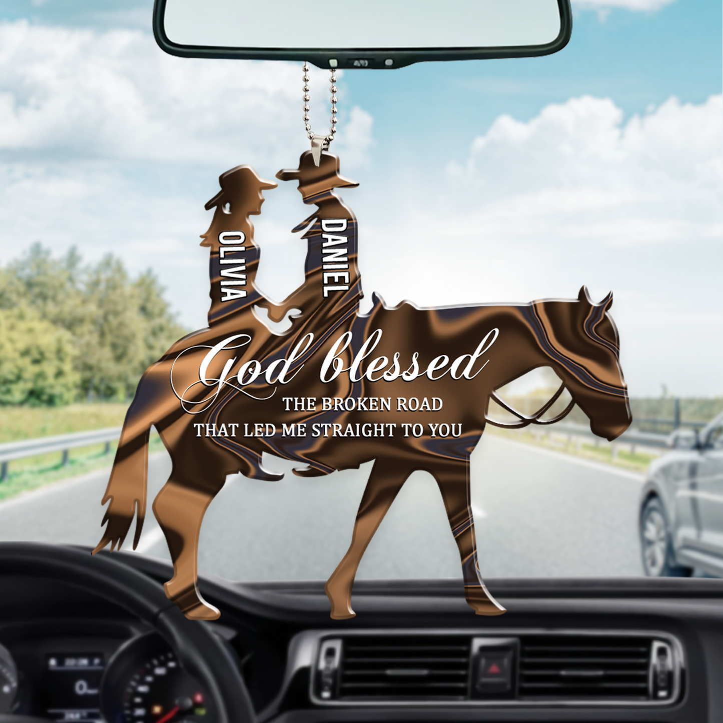 Couple In Horse God Blessed Personalized Car Hanging Ornament, Couple Ornament For Car Auto OO0089