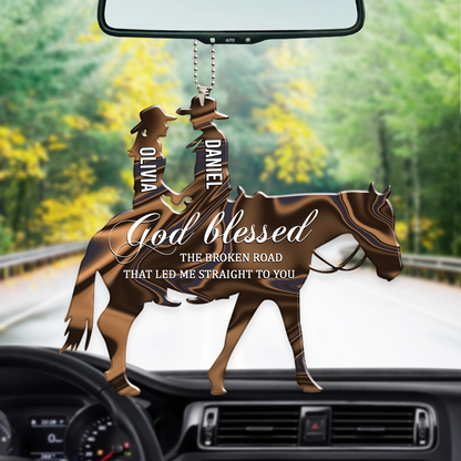 Couple In Horse God Blessed Personalized Car Hanging Ornament, Couple Ornament For Car Auto OO0089