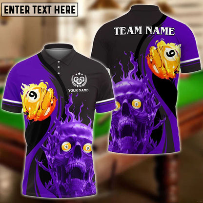 Tendpins Billiards Skull Fire Personalized Name Polo Shirt (4 Color Options) BIA0731