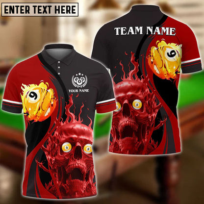 Tendpins Billiards Skull Fire Personalized Name Polo Shirt (4 Color Options) BIA0731