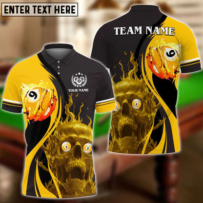 9 Ball Billiards Skull Fire Multi Color Personalized Name Polo Shirt, Gift for Billiard Player SO0956