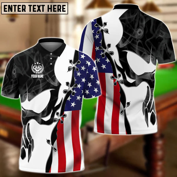 Tendpins Billiards Skull USA Flag Personalized Name 3D Shirt BIA0729