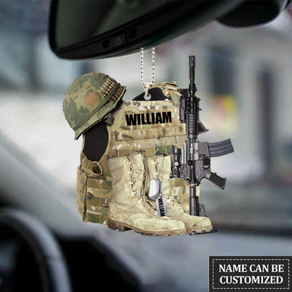 Personalized Flat Acrylic Ornament Veteran Boots Bulletproof Vest Helmet And Gun Car Ornaments SO0908