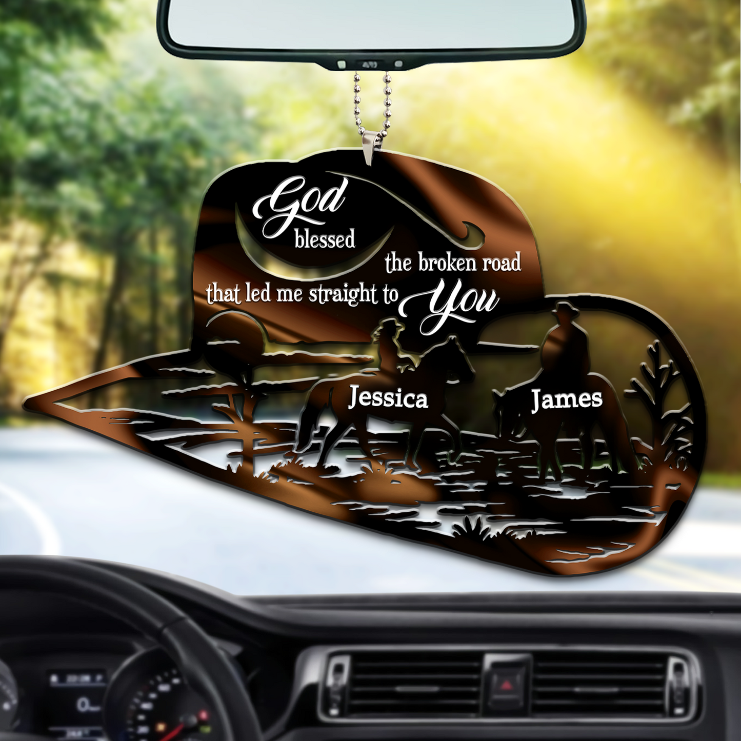 Cowboy Couple Scene God Blessed Personalized Ornament, Couple Car Ornament, Valentine Ornament OO0147