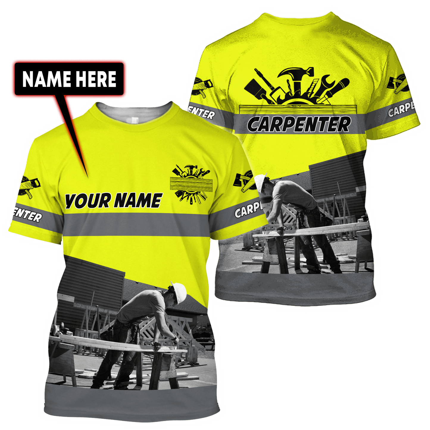 Personalized Name Yellow Carpenter Uniform 3D All Over Printed Unisex Shirts , Idea Gift for Carpenter TO3377