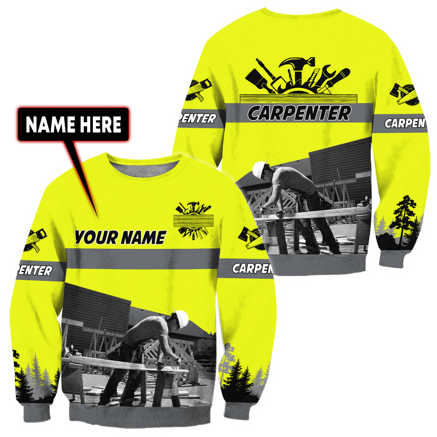 Personalized Name Yellow Carpenter Uniform 3D All Over Printed Unisex Shirts , Idea Gift for Carpenter TO3377