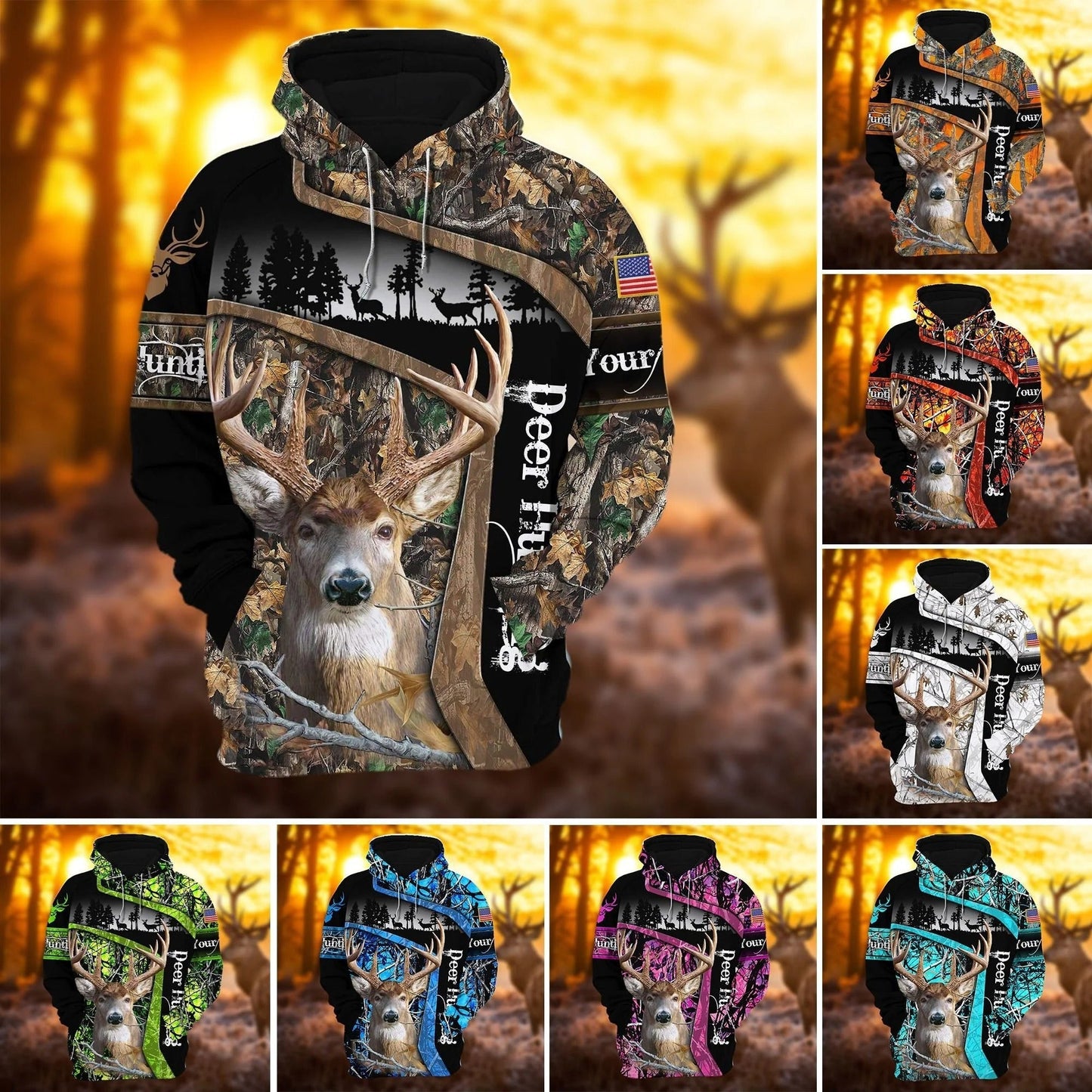 Personalized Deer Hunting Hoodie 3D All Over Print Multicolor Hunting Hoodie Hunter Gift SO0503