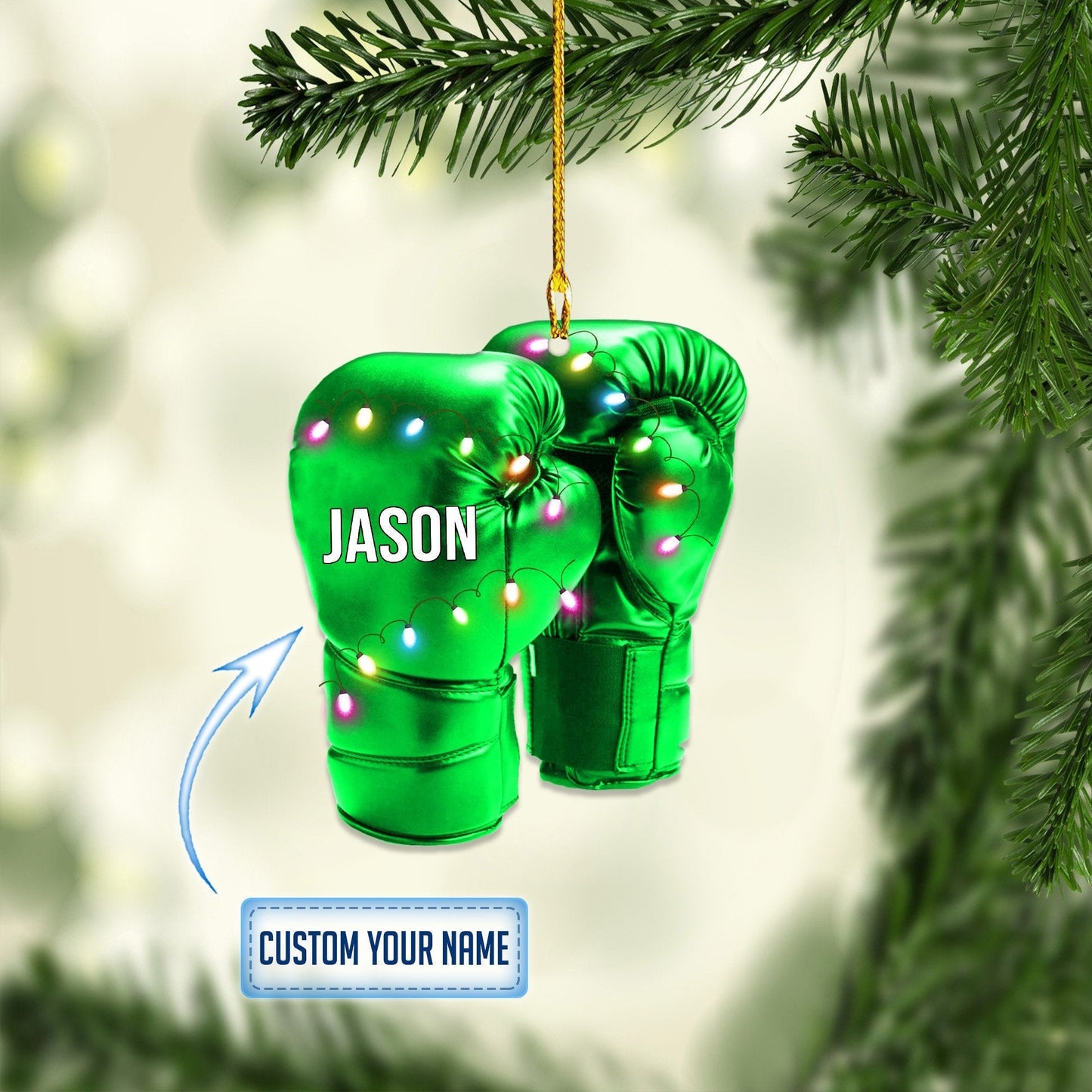 Personalized Boxing Glove Multi Color Christmas Ornaments, 2D Flat Ornament for Boxing Lover OO1777