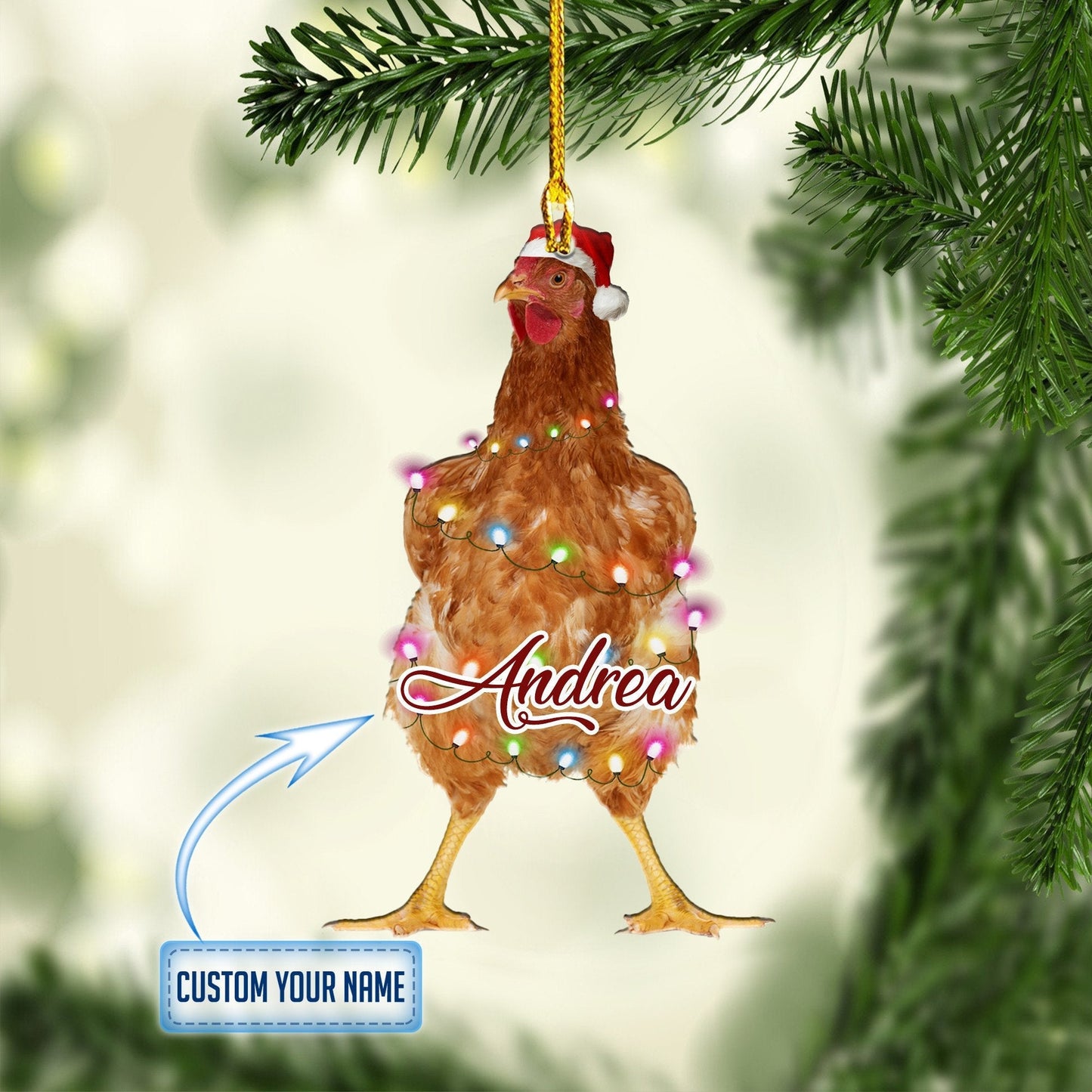 Personalized Chicken Merry Christmas Ornaments, Best Gift for Chicken Lovers, Farm Gift Christmas Ornament OO1682