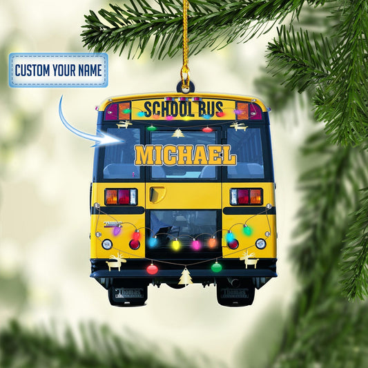 Personalized School Bus Light Christmas Shaped Acrylic Ornaments, Gift for Men, Driver Bus Gift OO1658