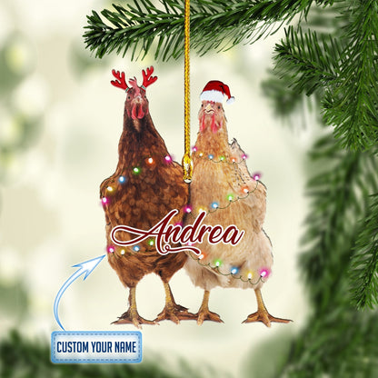 Personalized Chicken Merry Christmas Ornaments, Best Gift for Chicken Lovers, Farm Gift Christmas Ornament OO1682