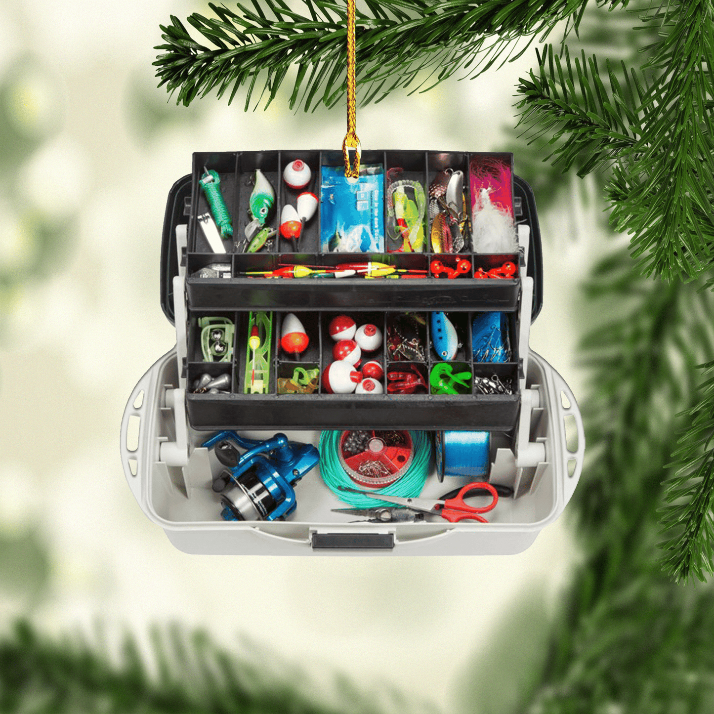 Fishing Tackle Boxes Christmas Ornaments, 2D Flat Ornament for Fishing Lover OO1741