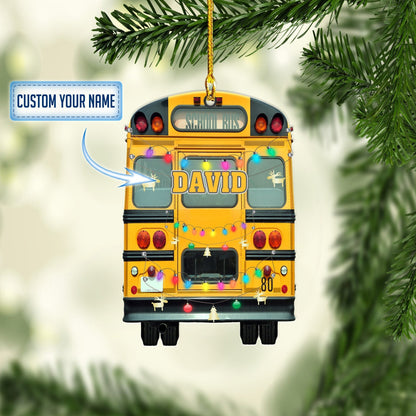 Personalized School Bus Light Christmas Shaped Acrylic Ornaments, Gift for Men, Driver Bus Gift OO1658