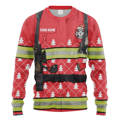 Personalized Custom Name 3D Firefighter Christmas Ugly Sweater, Gift for Firefighter SO0570