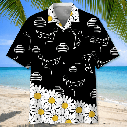 Curling Daisy Flower Hawaiian Shirt, Curling Sport Hawaii Shirt HO3719