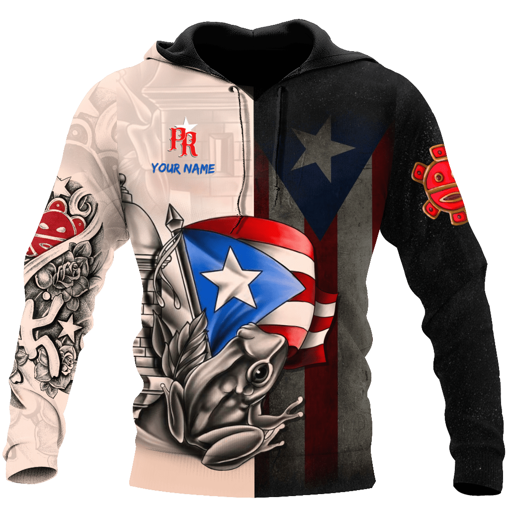 Personalized Custom Name Puerto Rico Coqui Sol Taino 3D Hoodie, Gift for Men Women SO0436