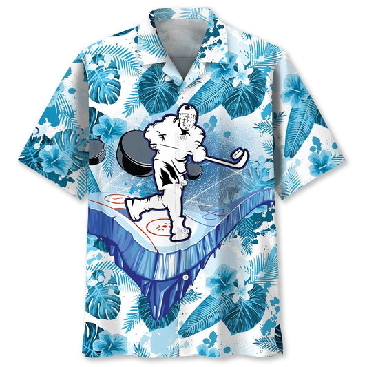 Hockey White and Ice Hawaiian Shirt, Gift for Men Love Hockey HO3702