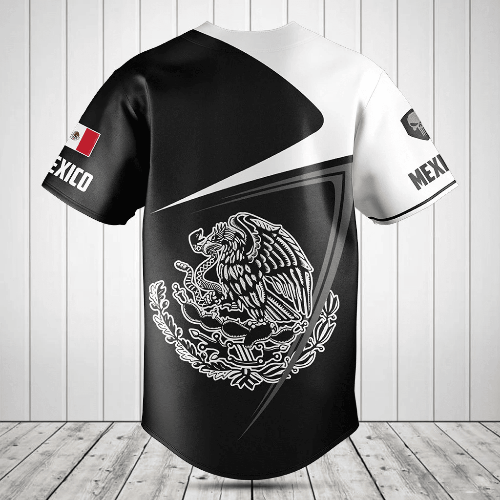 Customize Mexico Symbol Black And White Skull Baseball Jersey Shirt SO0199