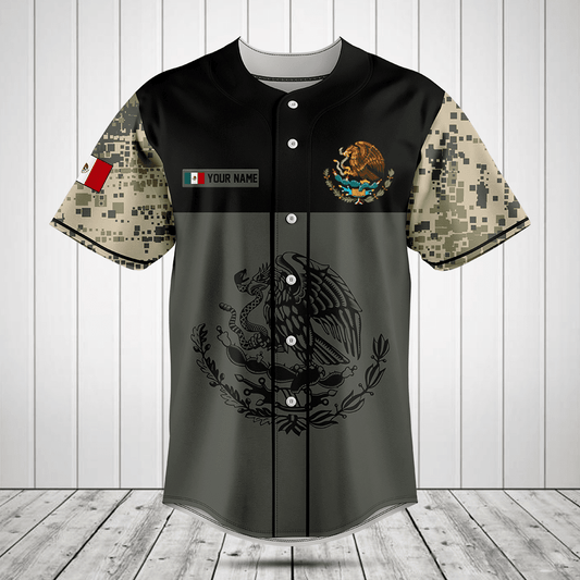 Customize Mexico Coat Of Arms Camo Gray Baseball Jersey Shirt SO0100