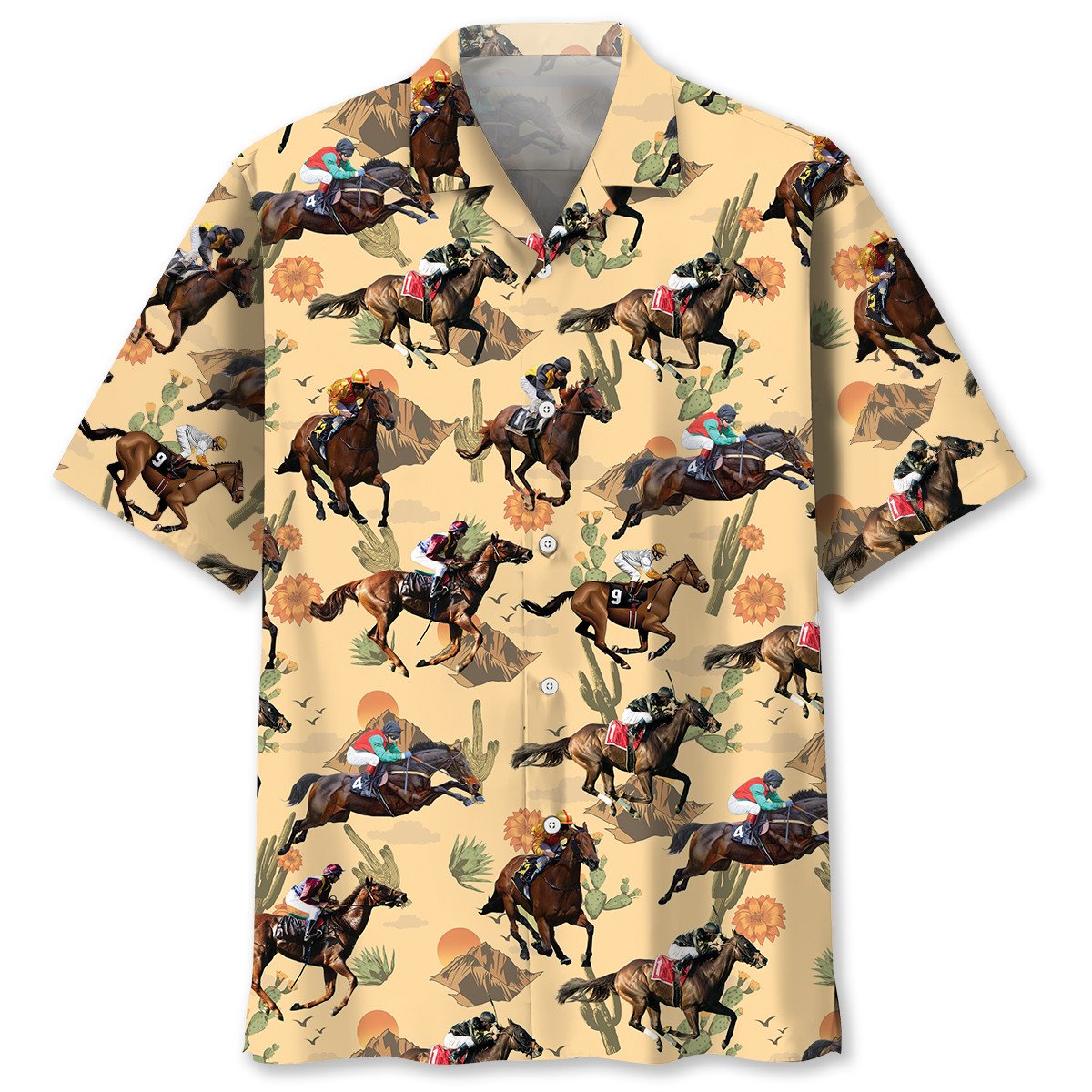 Horse Racing Tropical Color Hawaiian Shirt, Gift for Horse Lover, Horse Beach Hawaii Shirt HO3799