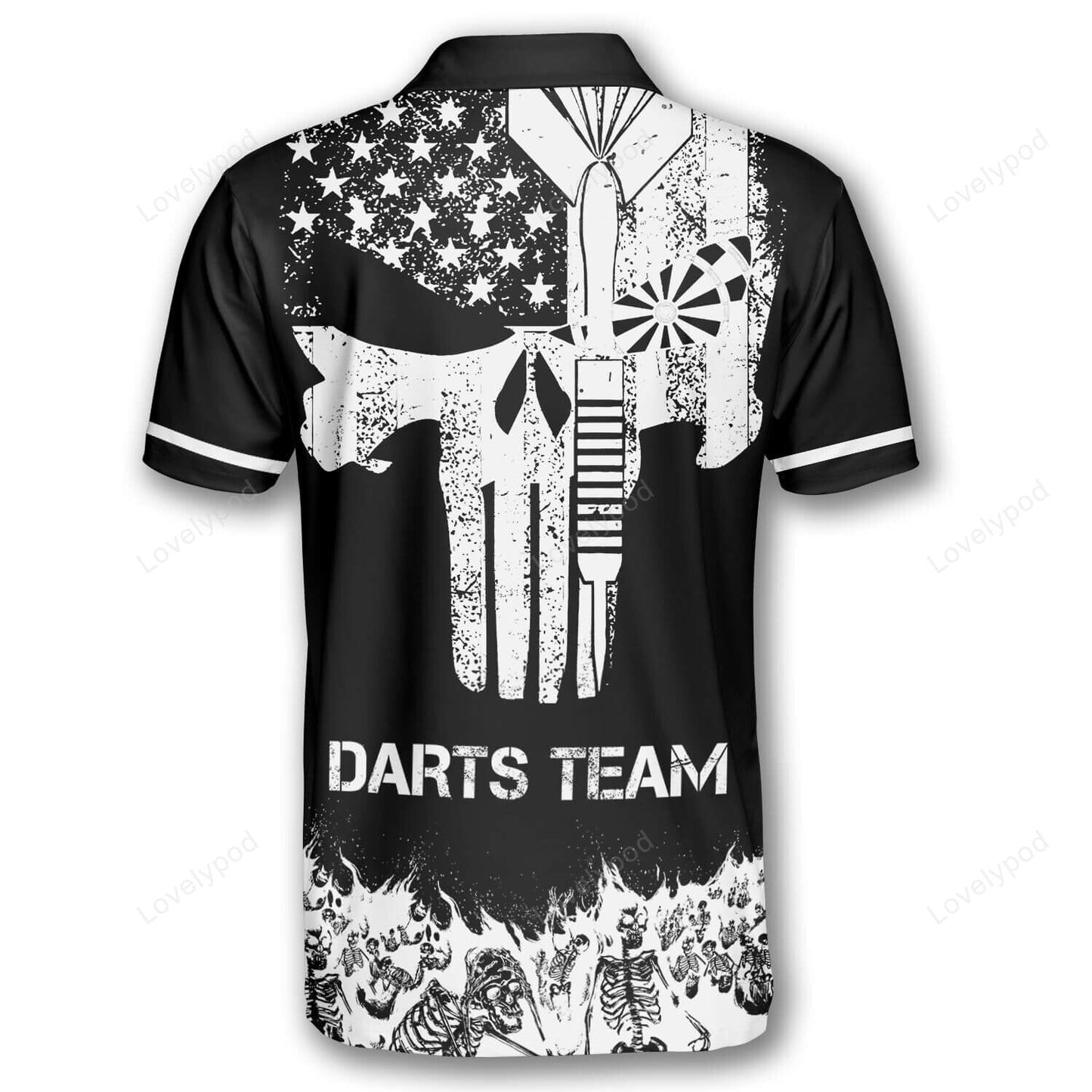 Tendpins Skull Skeletons Black White Version Darts Personalized Name And Team Name 3D Shirt DMA0197