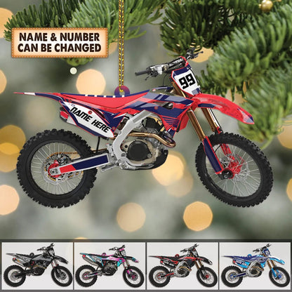 Personalized Ornament Custom Name and Number Motocross Vehicle Shaped Ornament OO1786