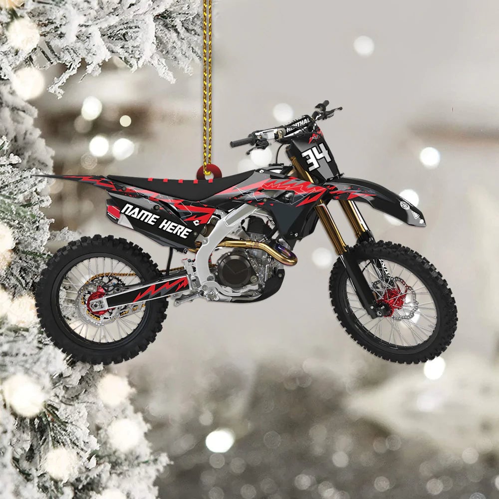 Personalized Ornament Custom Name and Number Motocross Vehicle Shaped Ornament OO1786