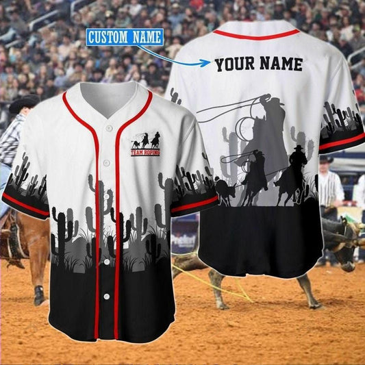 Team Roping Cactus Personalized Baseball Jersey, 3D Shirt for Roping Rodeo SO0188