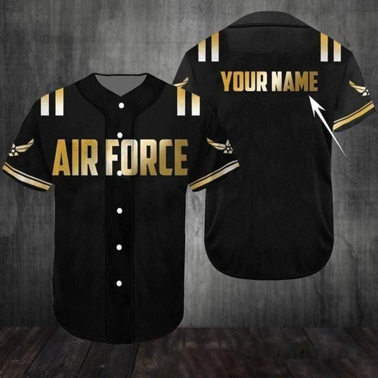 Personalized Golden US Air Force Baseball Jersey, 3D Shirt for Veteran, Gift for Men SO0187