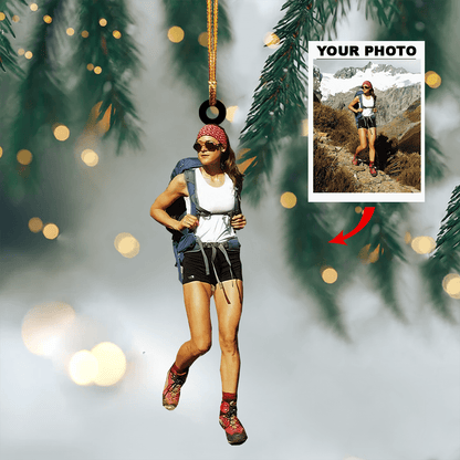 Personalized Photo Mountaineering Acrylic Ornament For Hiking Lover - Custom Your Photo Ornament Decor Christmas Tree OO1711