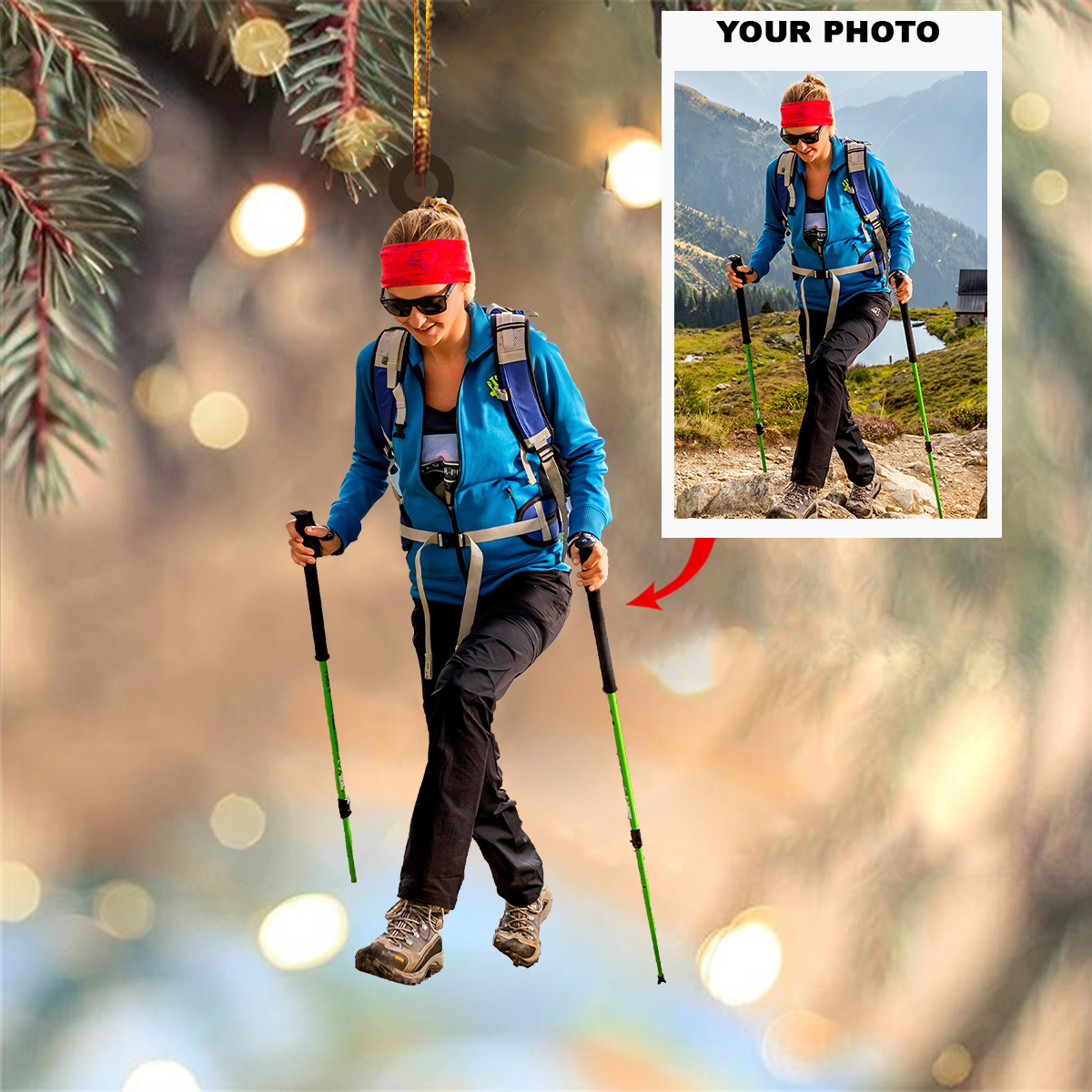 Personalized Photo Mountaineering Acrylic Ornament For Hiking Lover - Custom Your Photo Ornament Decor Christmas Tree OO1711