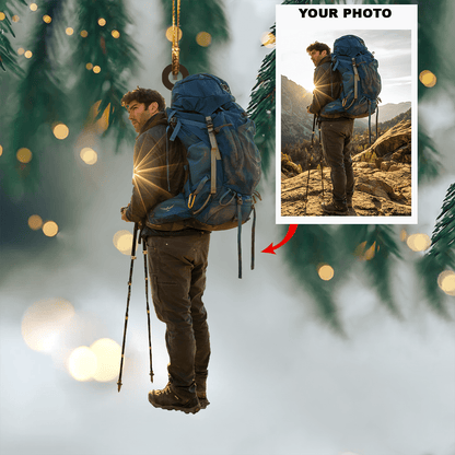 Personalized Photo Mountaineering Acrylic Ornament For Hiking Lover - Custom Your Photo Ornament Decor Christmas Tree OO1711