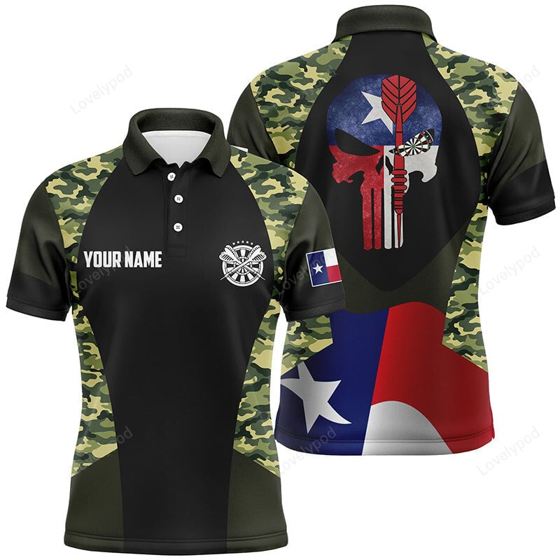 Tendpins Camouflage Skull Texas Flag Darts Personalized Name 3D Shirt DMA0187