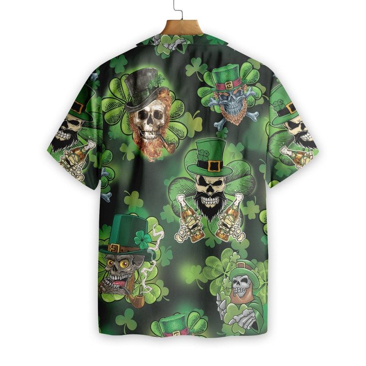 Shamrock Skull Hawaiian Shirt, St Patricks Day, Luck of the Irish, Aloha Shirt, Tropical Shirt, Men's Casual Shirt, Vacation PO0063