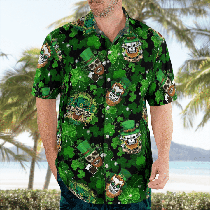 St. Patrick's day Hawaiian Shirt - Many Patrick Skulls Green Clover Pattern Hawaii Shirt - Gift For Irish PO0064