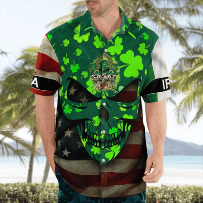 St. Patrick's Day Full Skull Art And Drinking Skull Irish Flag American Flag Hawaii Shirt - Gift For Irish PO0066