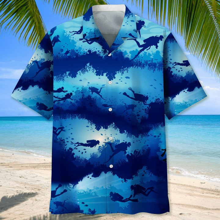 Scuba Diving Turtle Hawaiian Shirt For Summer Travel, Aloha Scuba Diving Beach Shirt For Man And Woman HO4812