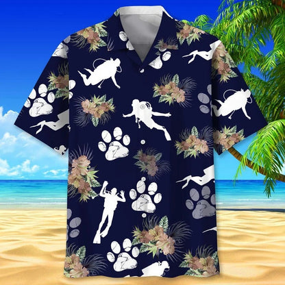 Scuba Diving Coconut Ocean Hawaiian Shirts For Travel Summer, Scuba Diving 3D All Over Printed Hawaii Shirt HO4814