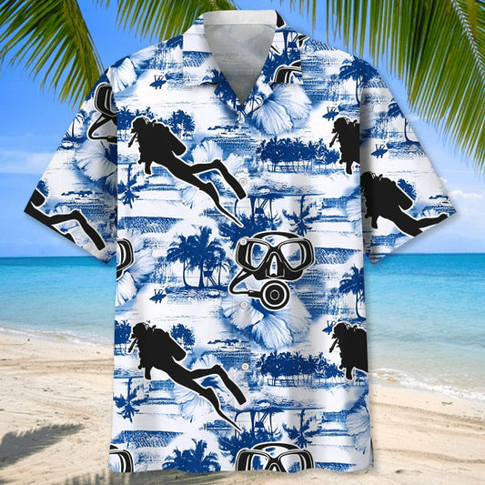 Scuba Diving Blue Nature Hawaiian Shirt, Aloha Beach Shirts 3D Printed, Cool Aloha Hawaiian Shirts HO0361