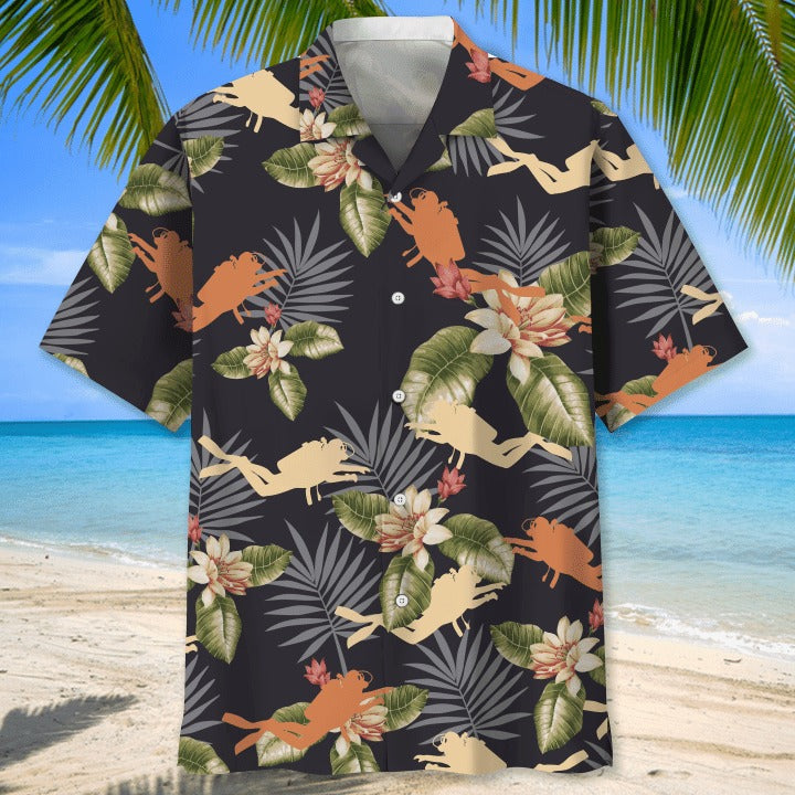 Scuba Diving Coconut Ocean Hawaiian Shirts For Travel Summer, Scuba Diving 3D All Over Printed Hawaii Shirt HO4814