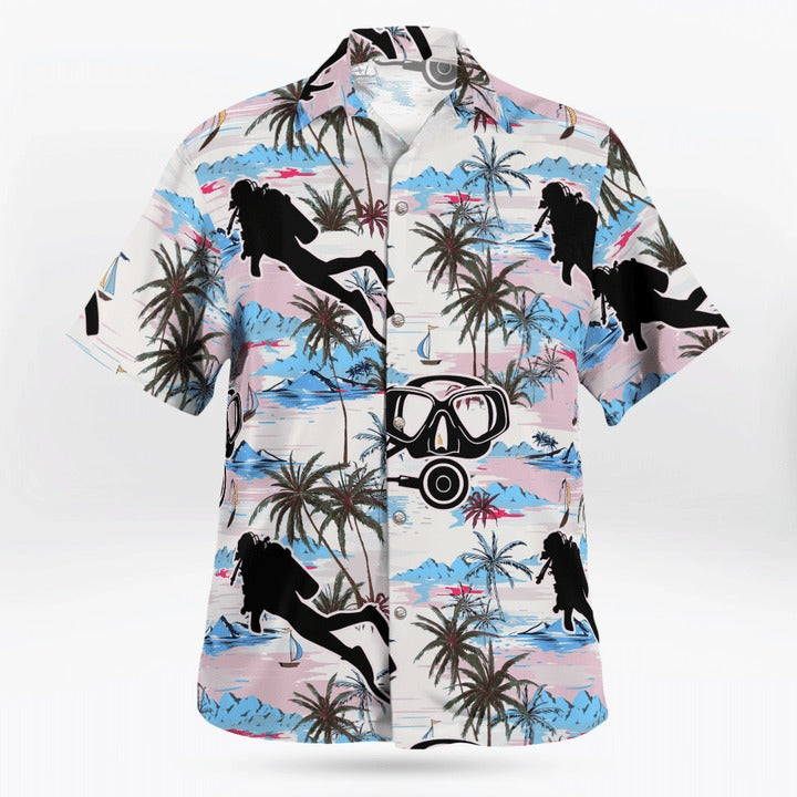 Scuba Diving Coconut Ocean Hawaiian Shirts For Travel Summer, Scuba Diving 3D All Over Printed Hawaii Shirt HO4814