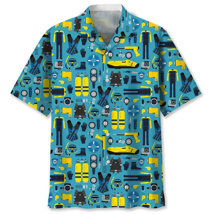 Scuba Diving Coconut Ocean Hawaiian Shirts For Travel Summer, Scuba Diving 3D All Over Printed Hawaii Shirt HO4814