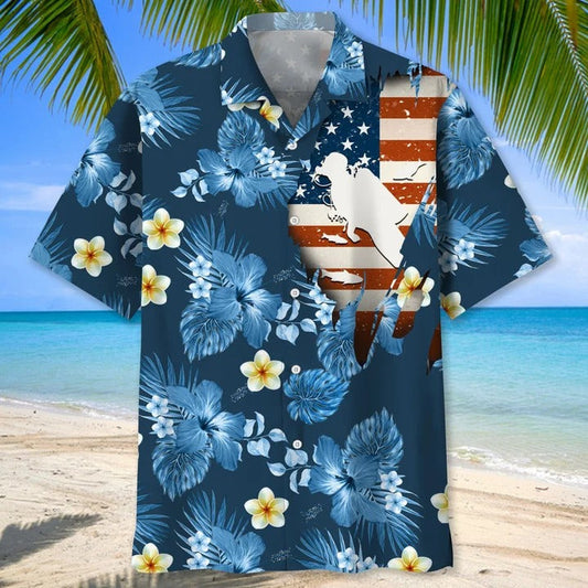 Scuba Diving USA Blue Tropical Hawaiian Shirts, Aloha Diving Beach Shirt, Beautiful Hawaiian Shirt For Summer HO0362