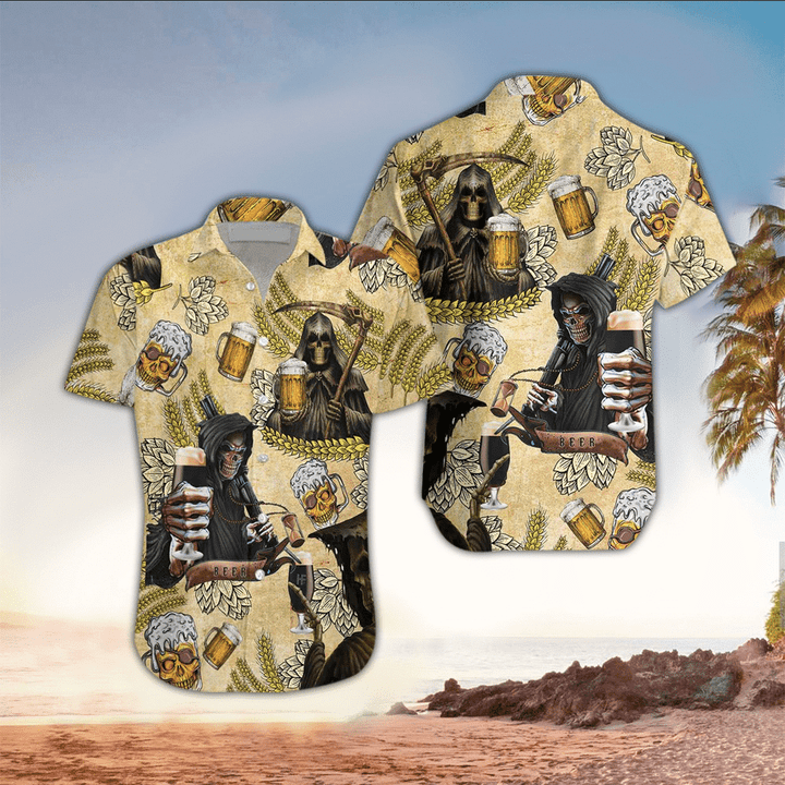 Beer and skull Hawaiian shirt for men, Beer Shirt, Beer day gift, Gift for beer lover HO3439